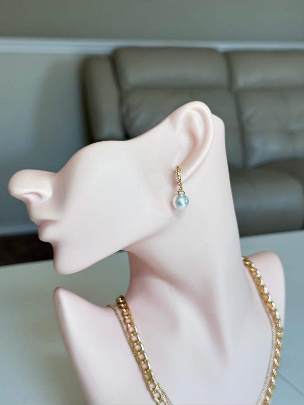 S925 Gold Tone Pearl Drop Earrings